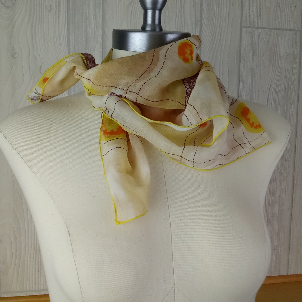 Vintage 70s 80s Sunny Scene Scarf